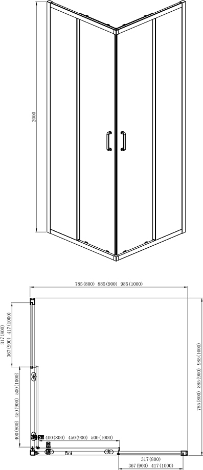 Душевой уголок Aquanet ARI KV 10020BL 1000x1000x2000 мм квадратный черный/прозрачное стекло AQ ARI KV 10020BL