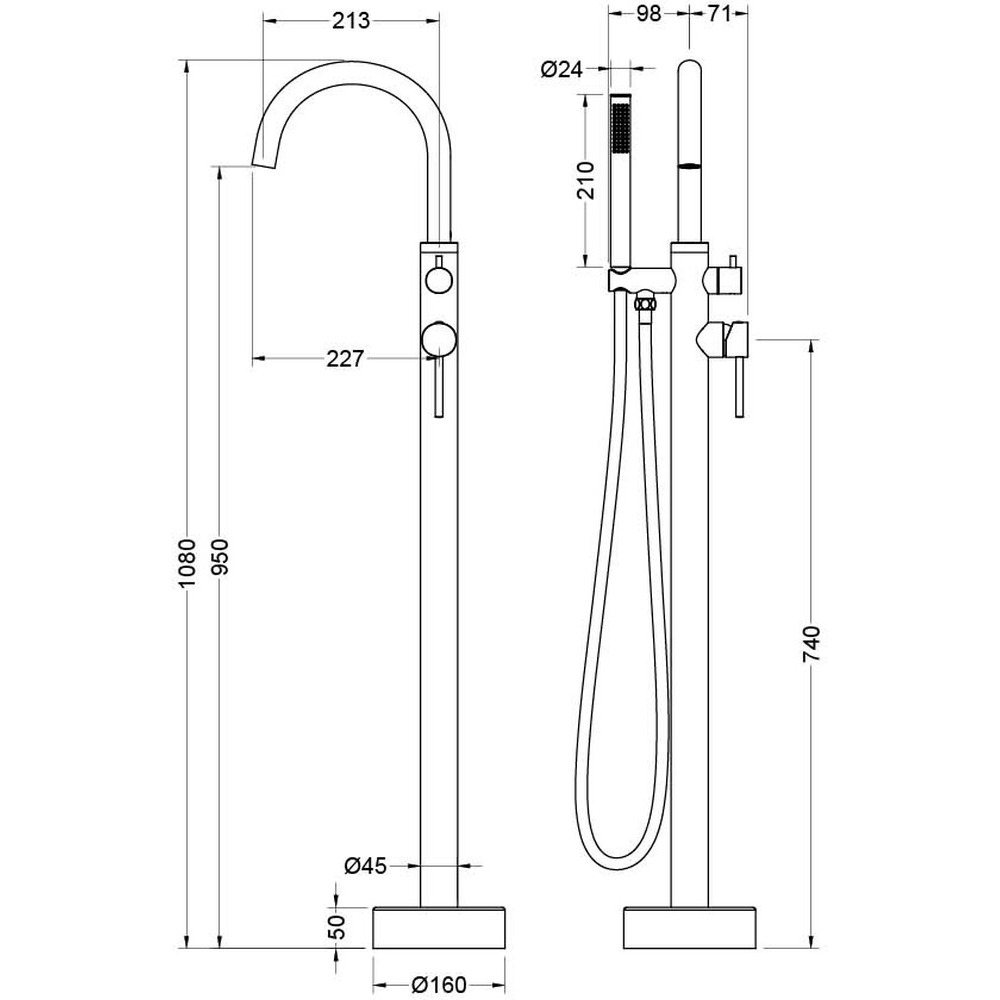 Смеситель для ванны напольный Aquanet Европа шлифованное золото AQ1345BG