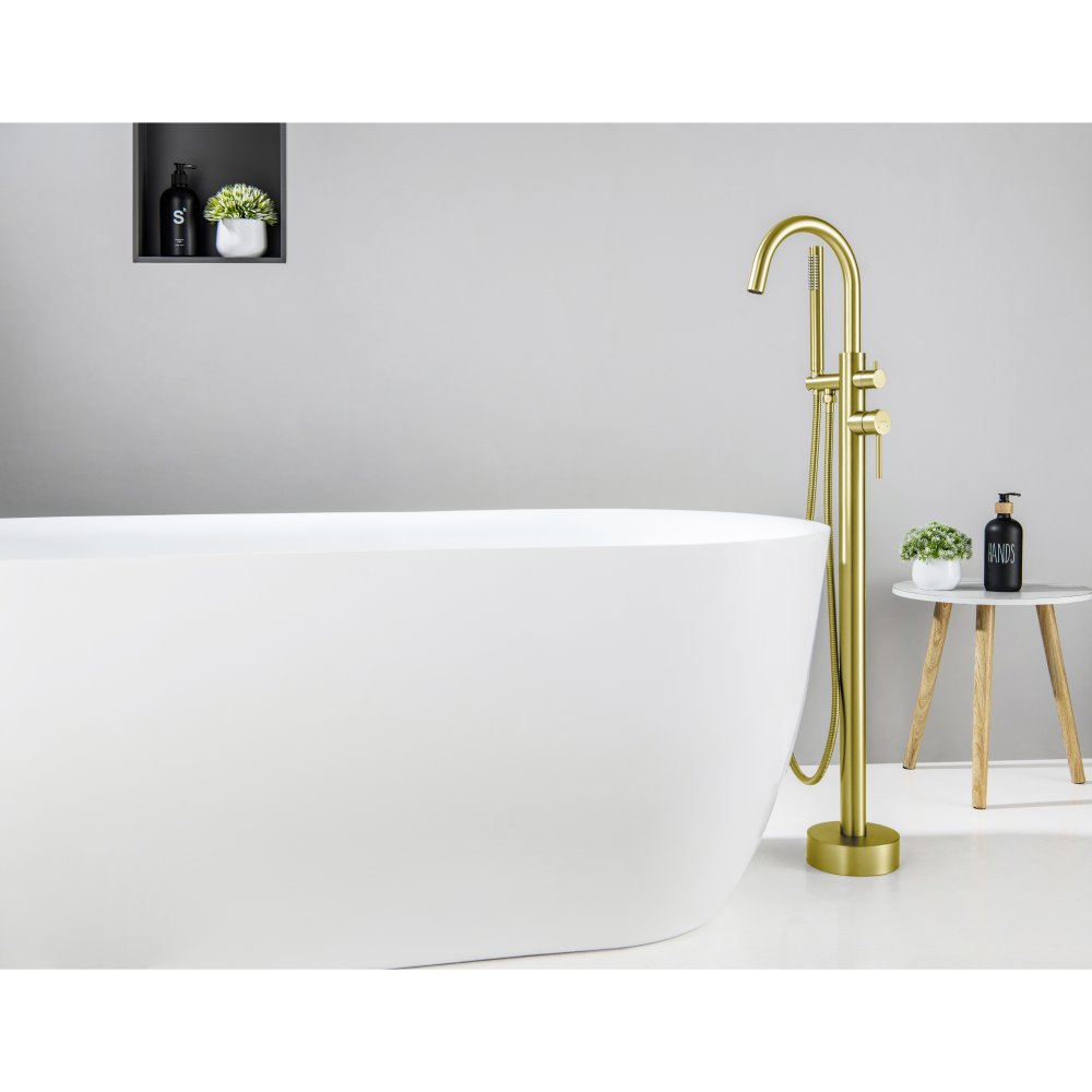 Смеситель для ванны напольный Aquanet Европа шлифованное золото AQ1345BG