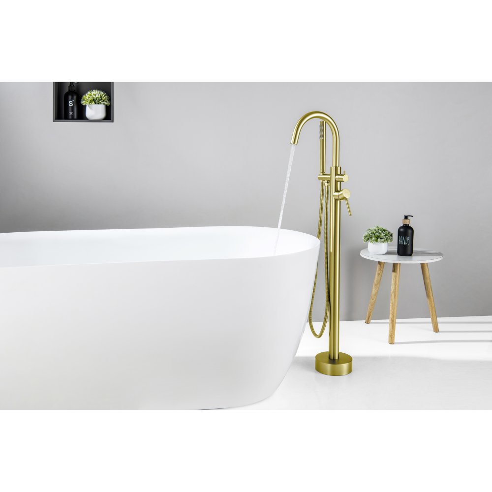 Смеситель для ванны напольный Aquanet Европа шлифованное золото AQ1345BG