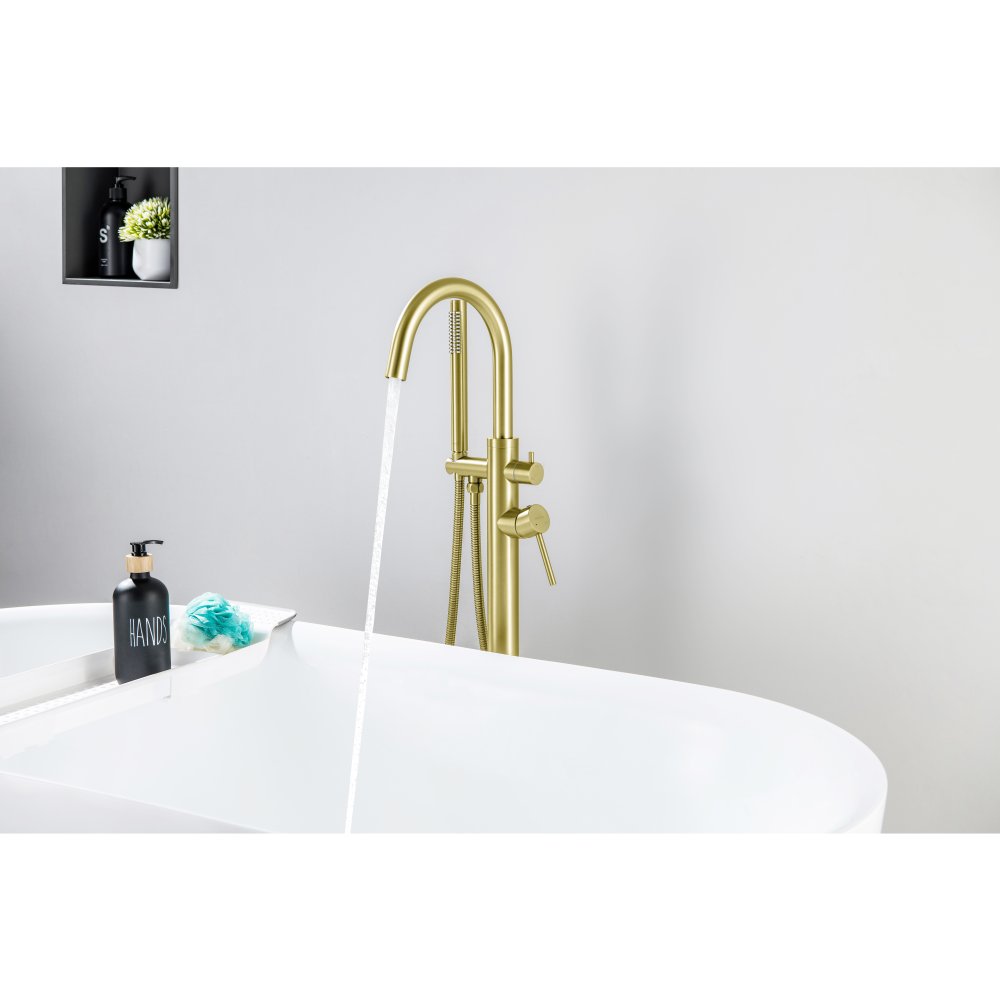 Смеситель для ванны напольный Aquanet Европа шлифованное золото AQ1345BG