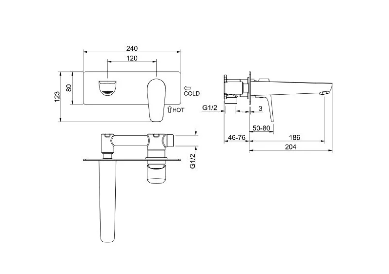 Смеситель для раковины AQUATEK БЕТТА настенный скрытого монтажа оружейная сталь AQ1113BGM