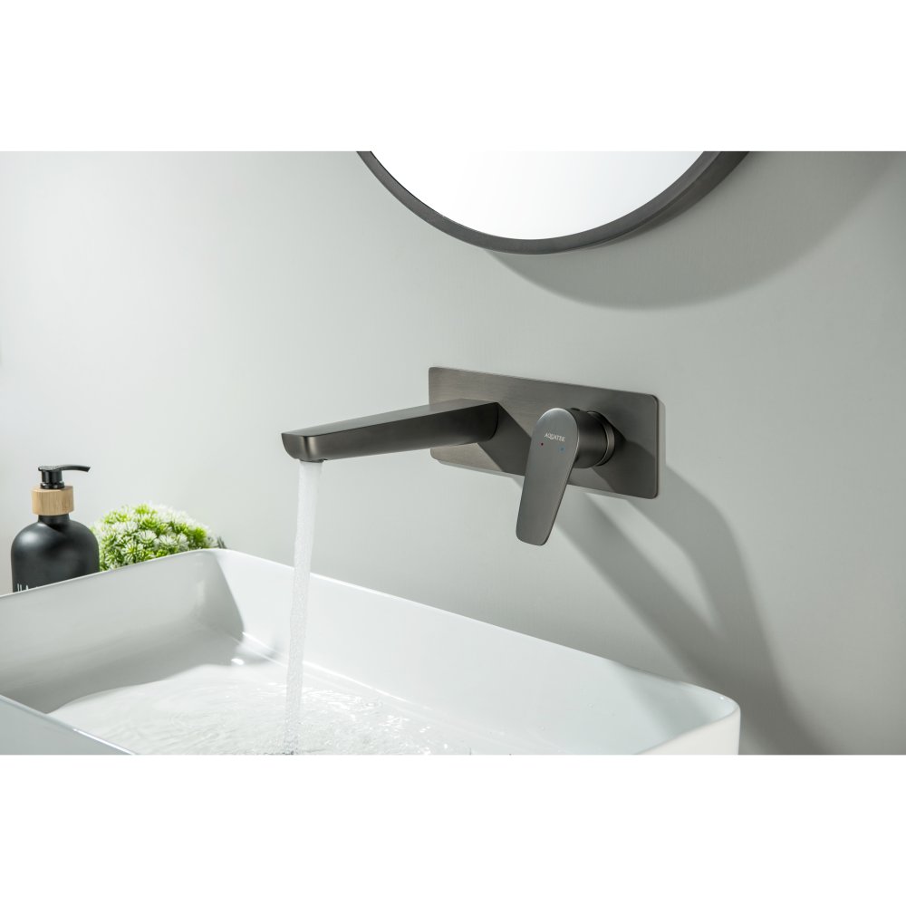 Смеситель для раковины AQUATEK БЕТТА настенный скрытого монтажа оружейная сталь AQ1113BGM