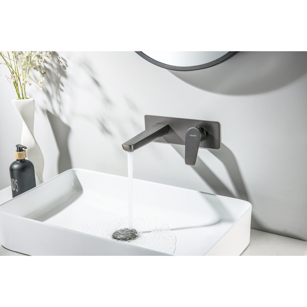 Смеситель для раковины AQUATEK БЕТТА настенный скрытого монтажа оружейная сталь AQ1113BGM