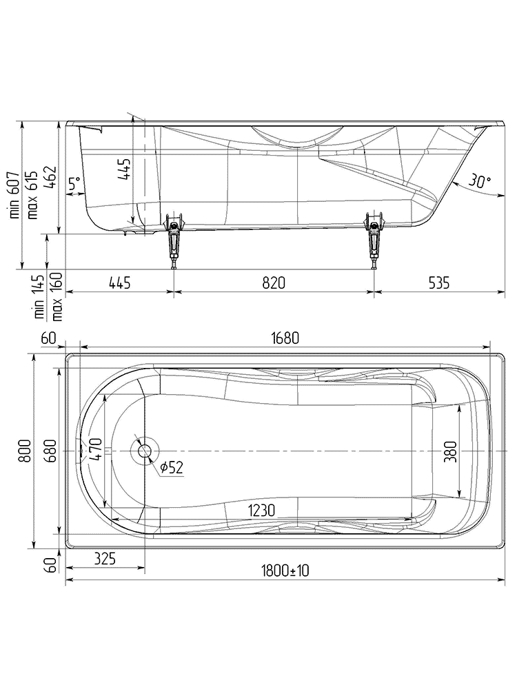 Ванна чугунная Wotte Comfort 1800х800х462 мм Comfort 1800x800