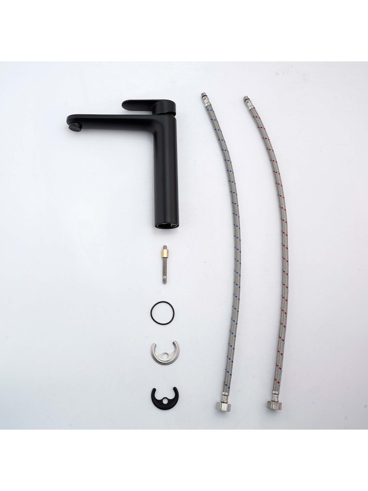 Смеситель для раковины Aquanet Ника высокий 190 мм без донного клапана матовый черный AQ1804MB