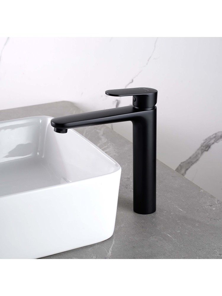 Смеситель для раковины Aquanet Ника высокий 190 мм без донного клапана матовый черный AQ1804MB