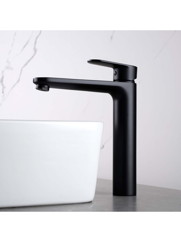 Смеситель для раковины Aquanet Ника высокий 190 мм без донного клапана матовый черный AQ1804MB