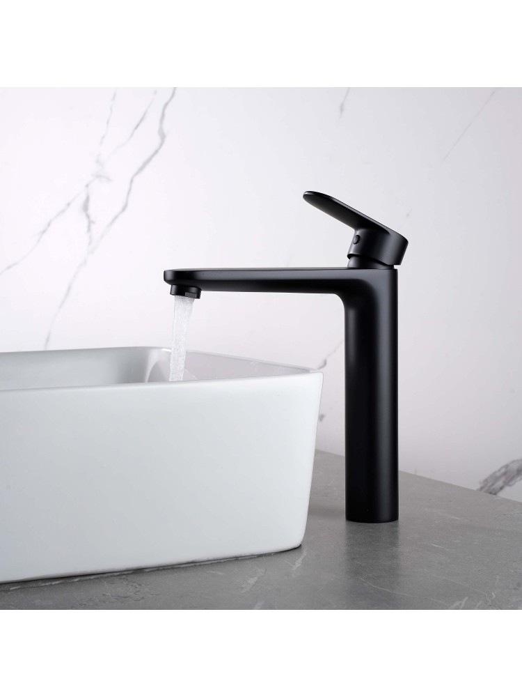 Смеситель для раковины Aquanet Ника высокий 190 мм без донного клапана матовый черный AQ1804MB