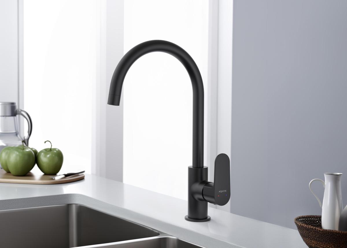 Смеситель для кухни Aquanet Oberon матовый черный AQ1282MB