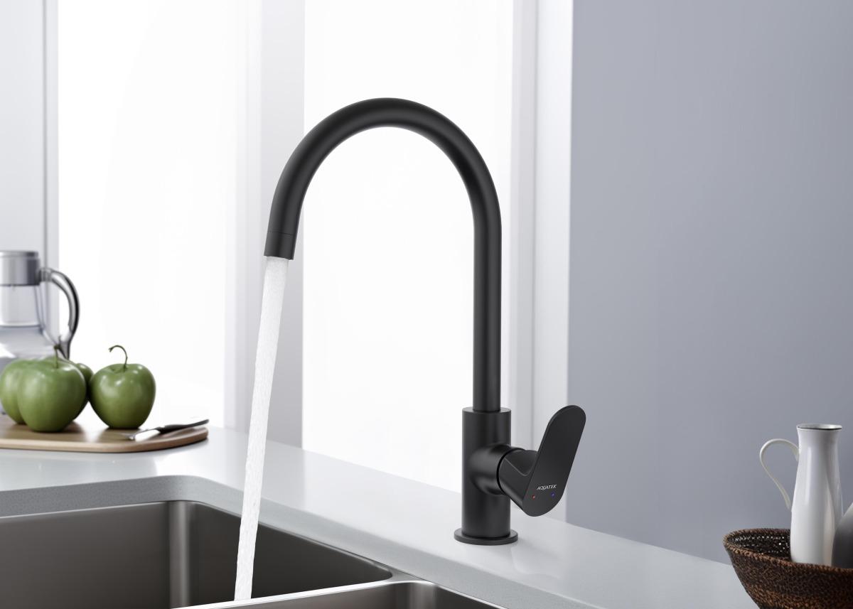 Смеситель для кухни Aquanet Oberon матовый черный AQ1282MB