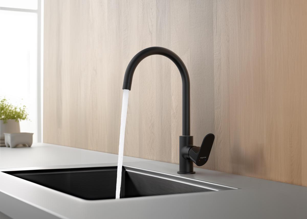 Смеситель для кухни Aquanet Oberon матовый черный AQ1282MB