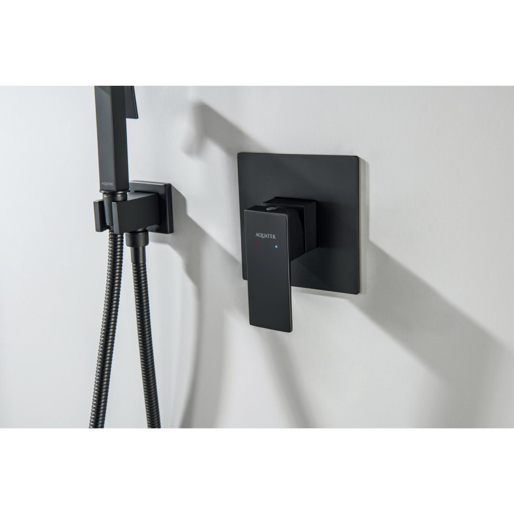 Смеситель для душа Aquanet ЛИРА скрытого монтажа 1 режим (внешняя и скрытая часть) матовый черный AQ1466MB