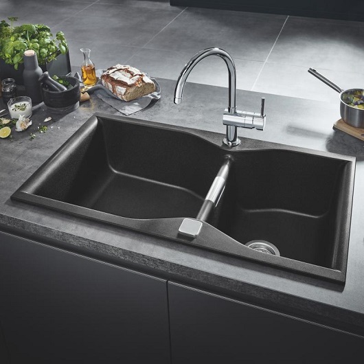 Мойка кухонная композитная GROHE K700 2 чаши 900x500 мм черный гранит 31658AP0