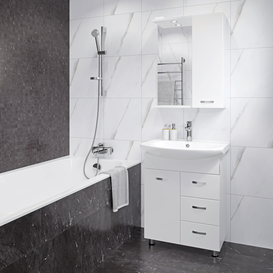 Тумба под умывальник напольная Rosa Лагуна/3 605х720х320 мм белая TLGN65