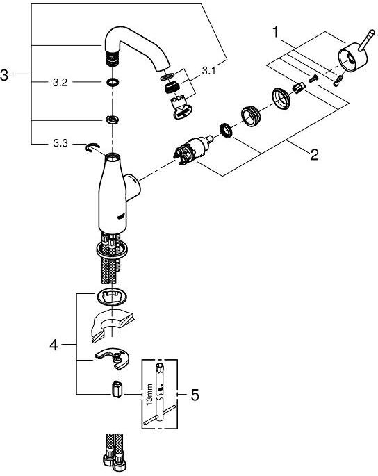 Смеситель для раковины GROHE Essence L-Size U-излив гладкий корпус хром 23463001