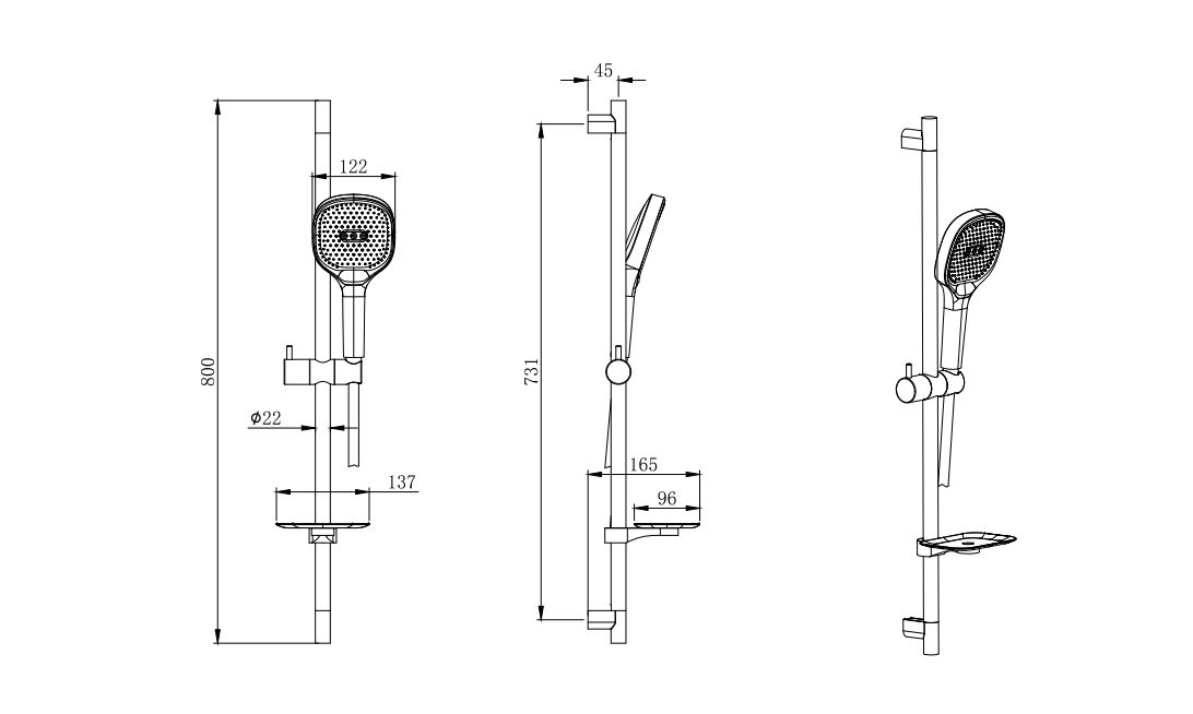 Душевой гарнитур Aquanet Вега 3jet 73 см матовый черный AQ2021MB