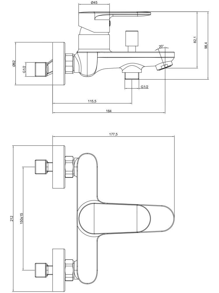 Смеситель для ванны Aquanet Ника оружейная сталь AQ1840BGM