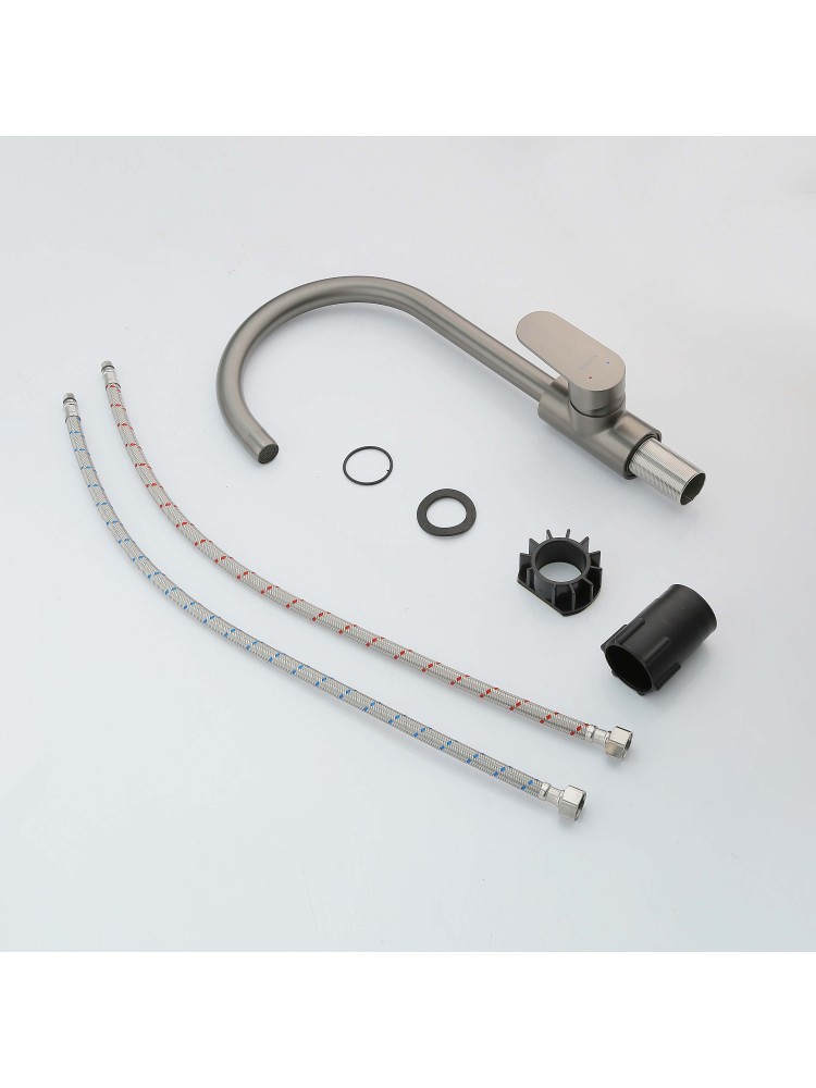 Смеситель для кухни Aquanet Ника полукруглый излив оружейная сталь AQ1882BGM