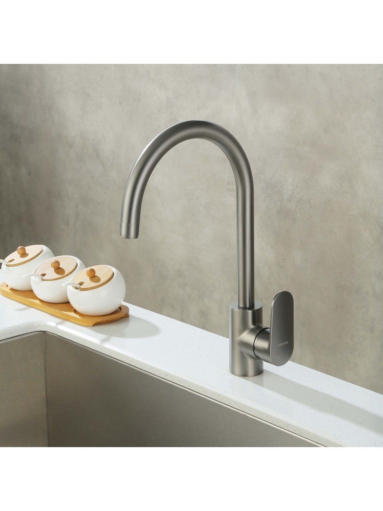Смеситель для кухни Aquanet Ника полукруглый излив оружейная сталь AQ1882BGM