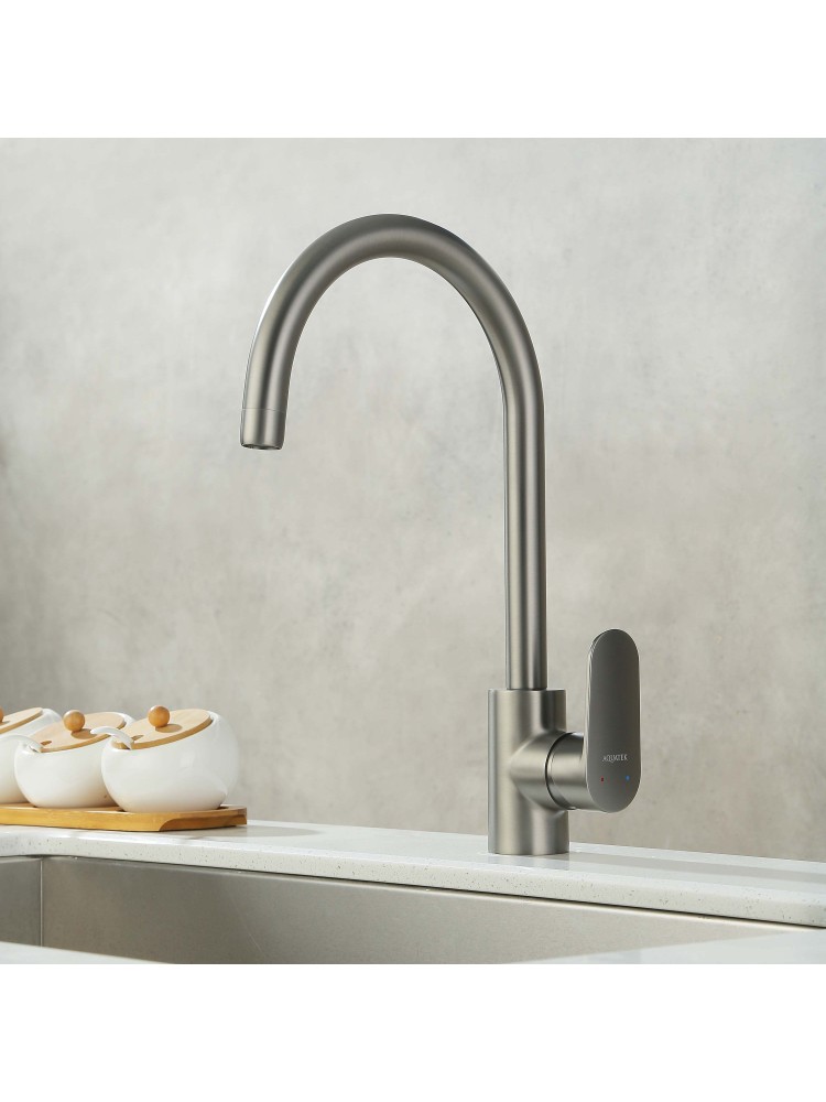 Смеситель для кухни Aquanet Ника полукруглый излив оружейная сталь AQ1882BGM