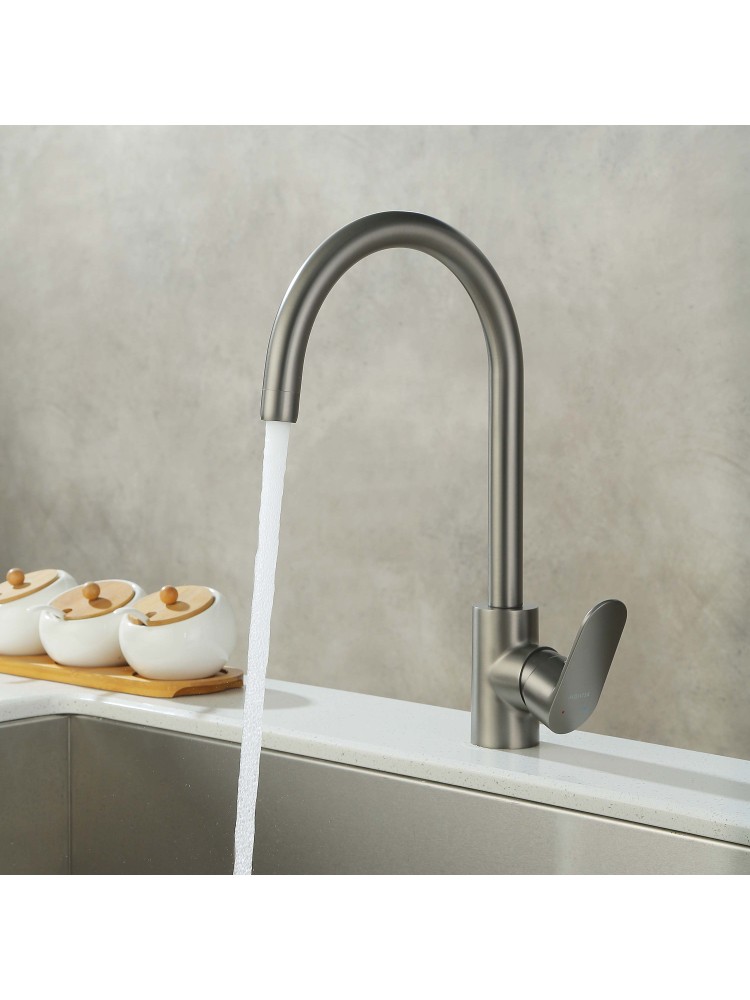 Смеситель для кухни Aquanet Ника полукруглый излив оружейная сталь AQ1882BGM