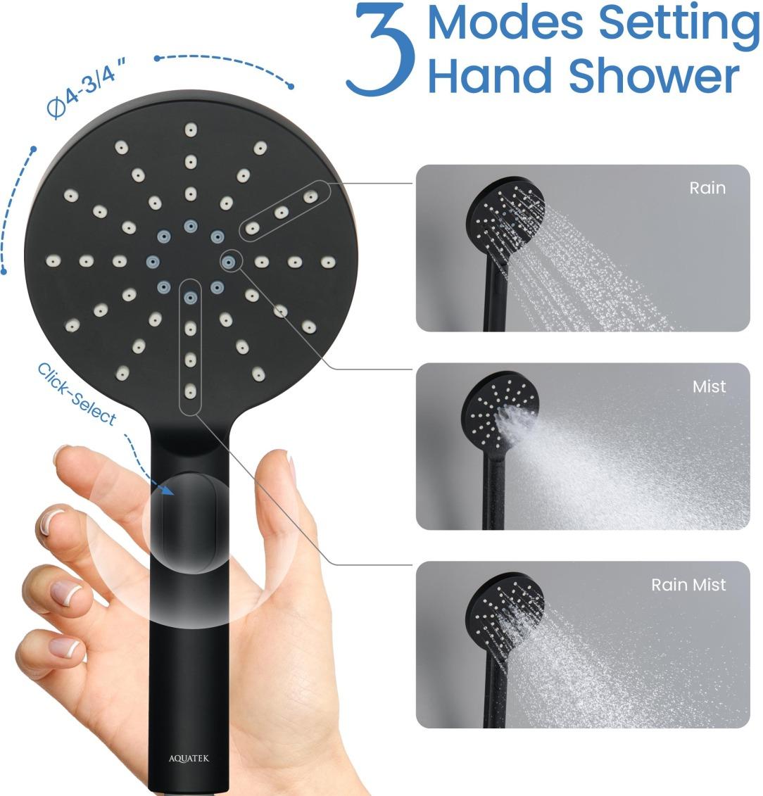 Ручной душ Aquanet Оберон Select 120 3jet матовый черный AQ2006MB