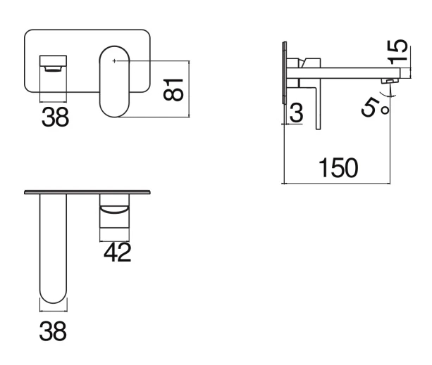 Смеситель для раковины UP настенный внешняя часть хром UP94198CR