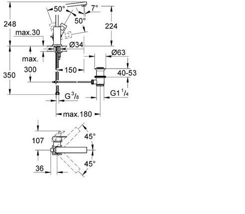 Смеситель для раковины GROHE Eurocube с высоким изливом и донным клапаном хром 2313500E