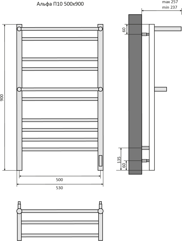 Полотенцесушитель электрический Aquatek Альфа П10 500х900 мм хром AQ EL RRP1090CH