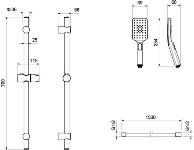 Набор смесителей 3 в 1 Aquanet Лира Set (AQ1410MB+AQ1460MB+AQ2018MB) матовый черный AQ1431MB