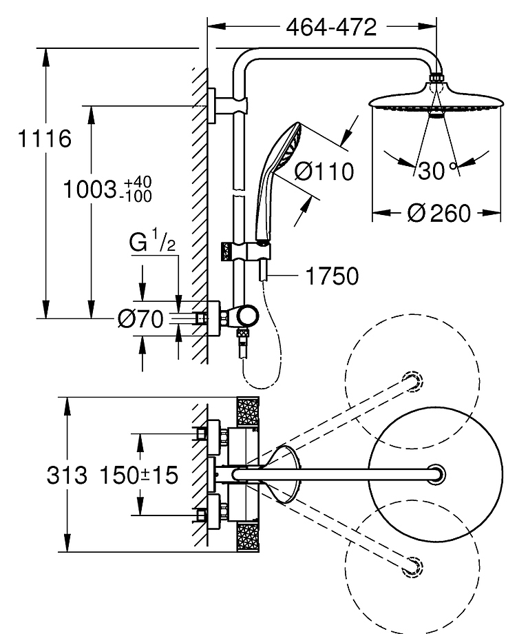 Душевая система с термостатом GROHE Euphoria 260 хром 27615002