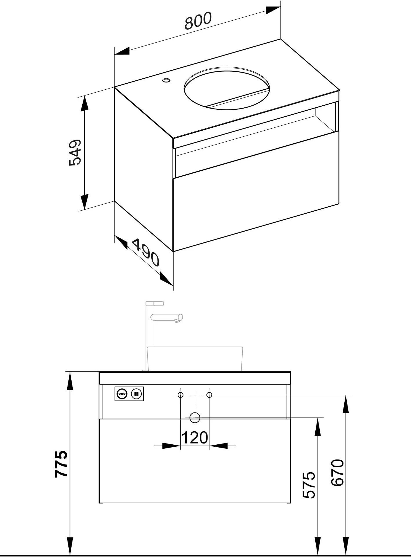 Тумба под умывальник KEUCO Stageline 800x550x490 мм 1 ящик подсветка розетка USB белый 32864300100