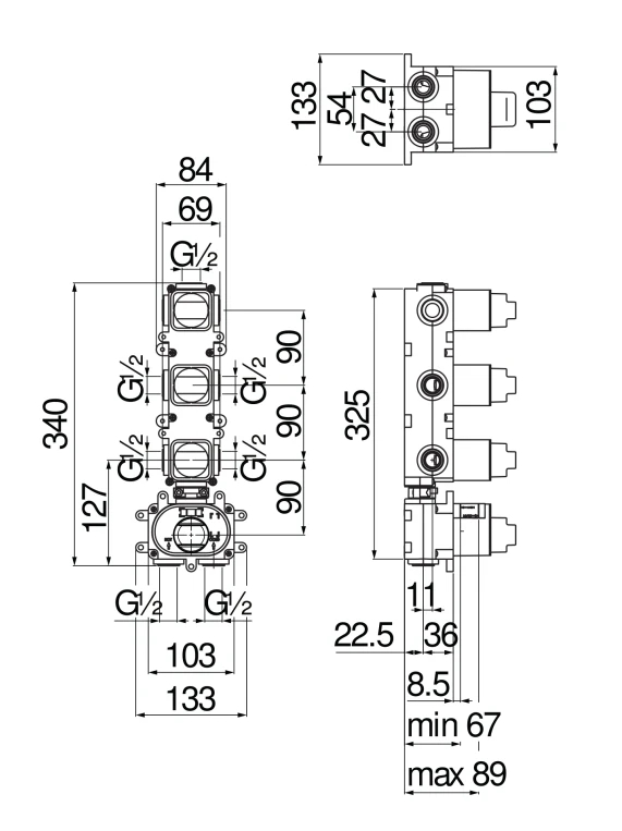 Смеситель для душа термостатический Paffoni скрытая часть 3 выхода WE00103