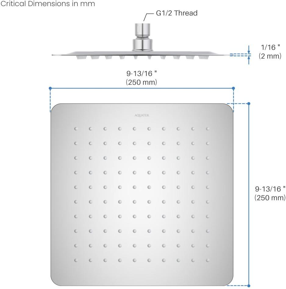 Верхний душ Aquanet AQ2072CR квадратный 250х250х2 мм хром AQ2072CR