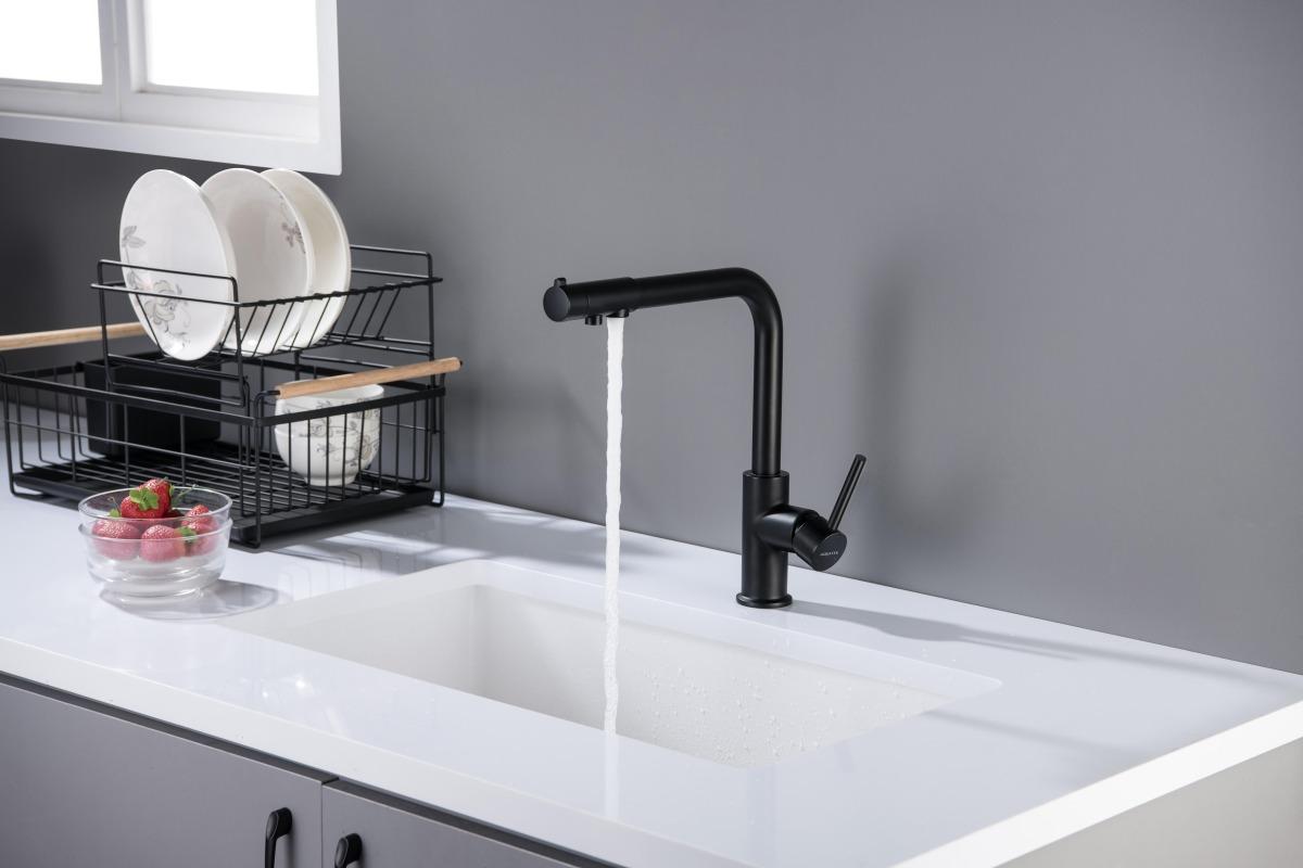 Смеситель для кухни Aquanet Европа под фильтр матовый черный AQ1386MB