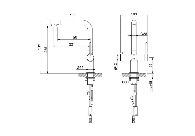 Смеситель для кухни Aquanet Европа под фильтр оружейная сталь AQ1385BGM