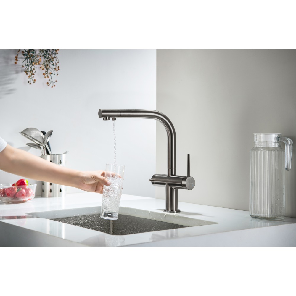 Смеситель для кухни Aquanet Европа под фильтр оружейная сталь AQ1385BGM