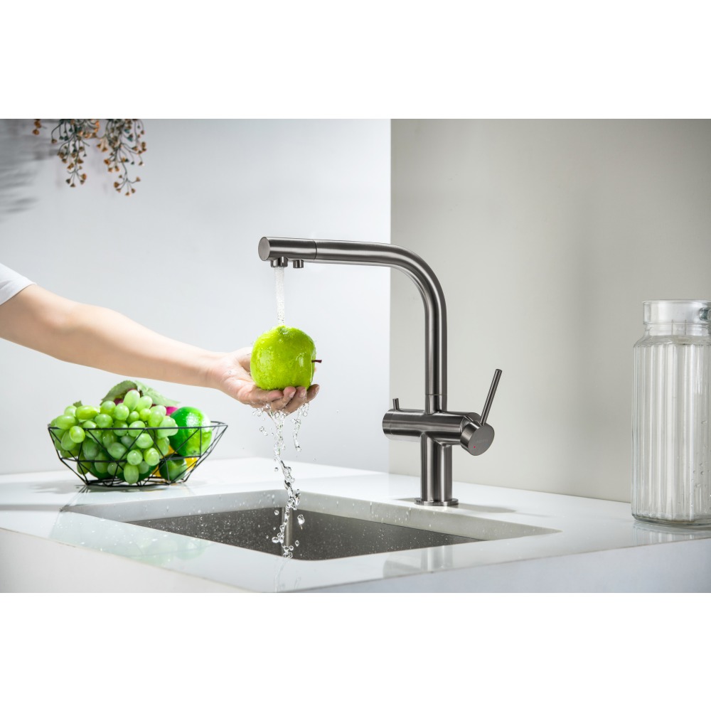 Смеситель для кухни Aquanet Европа под фильтр оружейная сталь AQ1385BGM