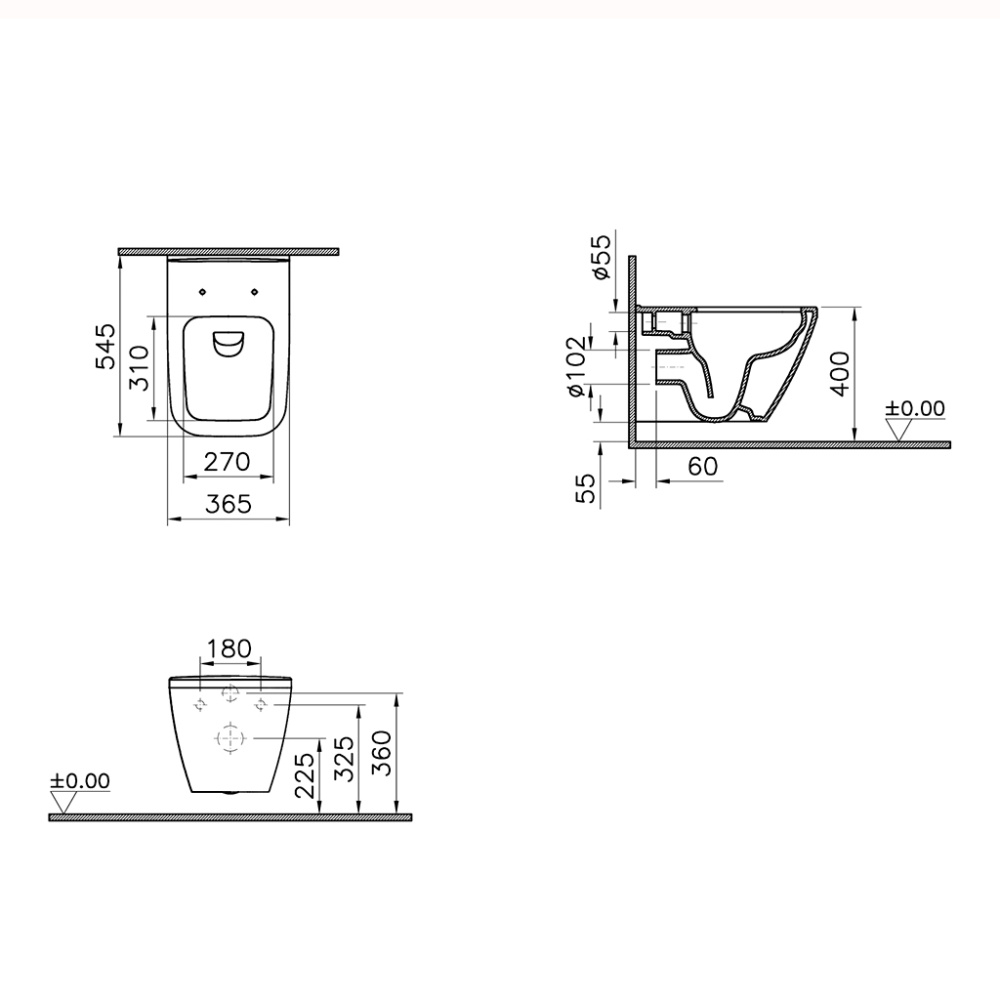 Комплект унитаз подвесной VitrA Integra Square с тонким сиденьем микролифт, инсталляцией и панелью смыва 9856B003-7207