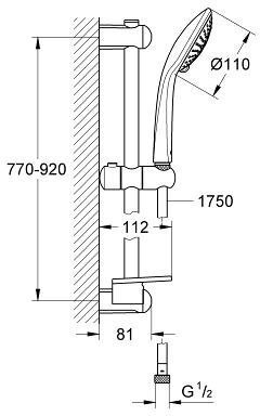 Душевой гарнитур GROHE Euphoria Champagne 110 III штанга 900 мм шланг 1750 мм хром 27227001