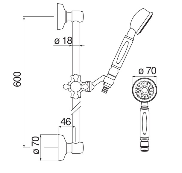 Душевой гарнитур Rossinka AD140/48GDP 60 см 1 режим золото AD140/48GDP