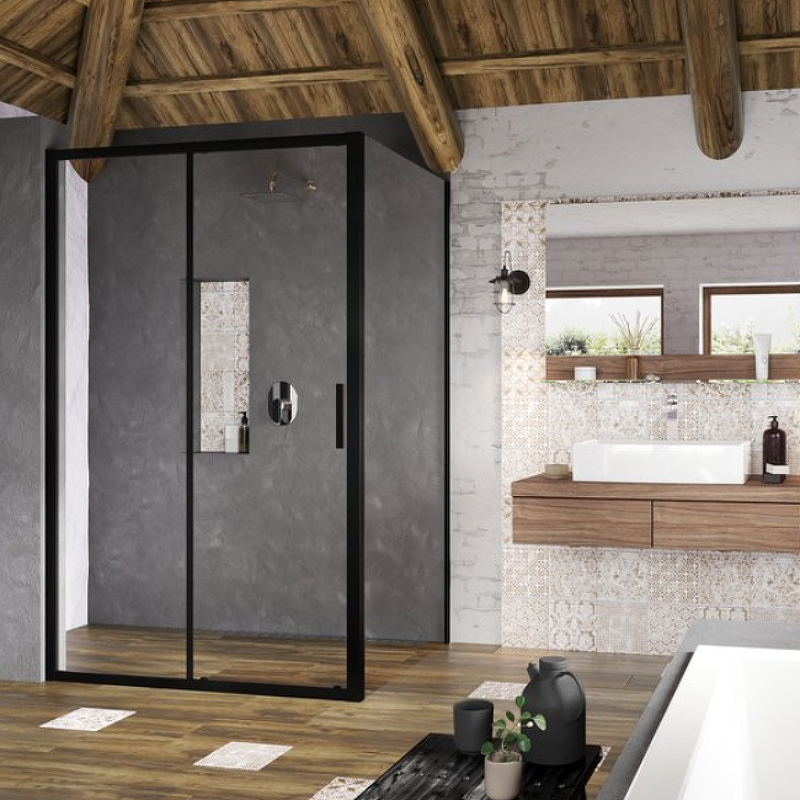 Неподвижная стенка для душевой двери RAVAK Blix Slim BLSPS-80 черная Transparent X9BM40300Z1