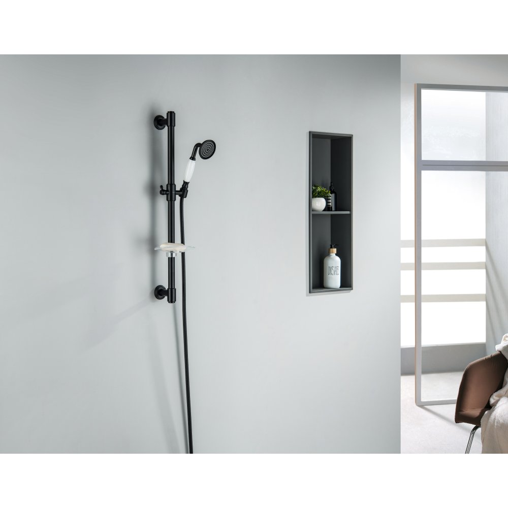 Душевой гарнитур Aquanet Классик 1jet 65 см матовый черный AQ2020MB