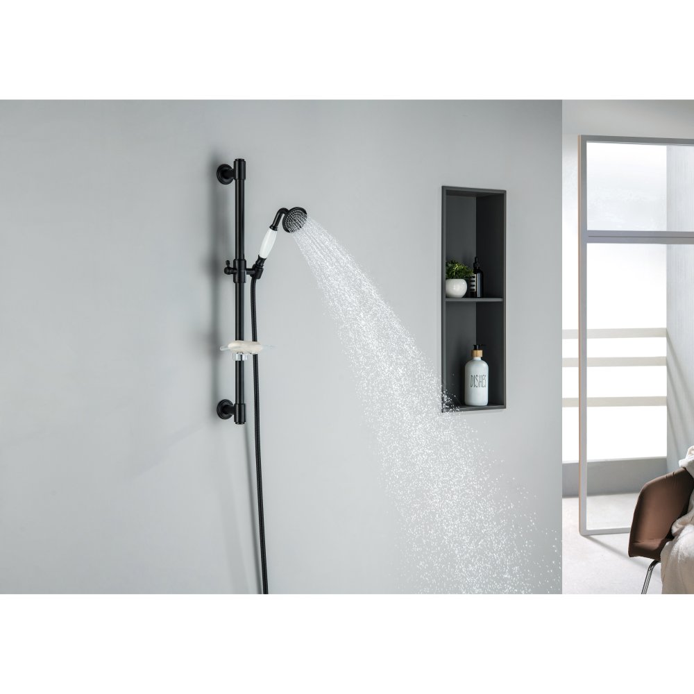 Душевой гарнитур Aquanet Классик 1jet 65 см матовый черный AQ2020MB