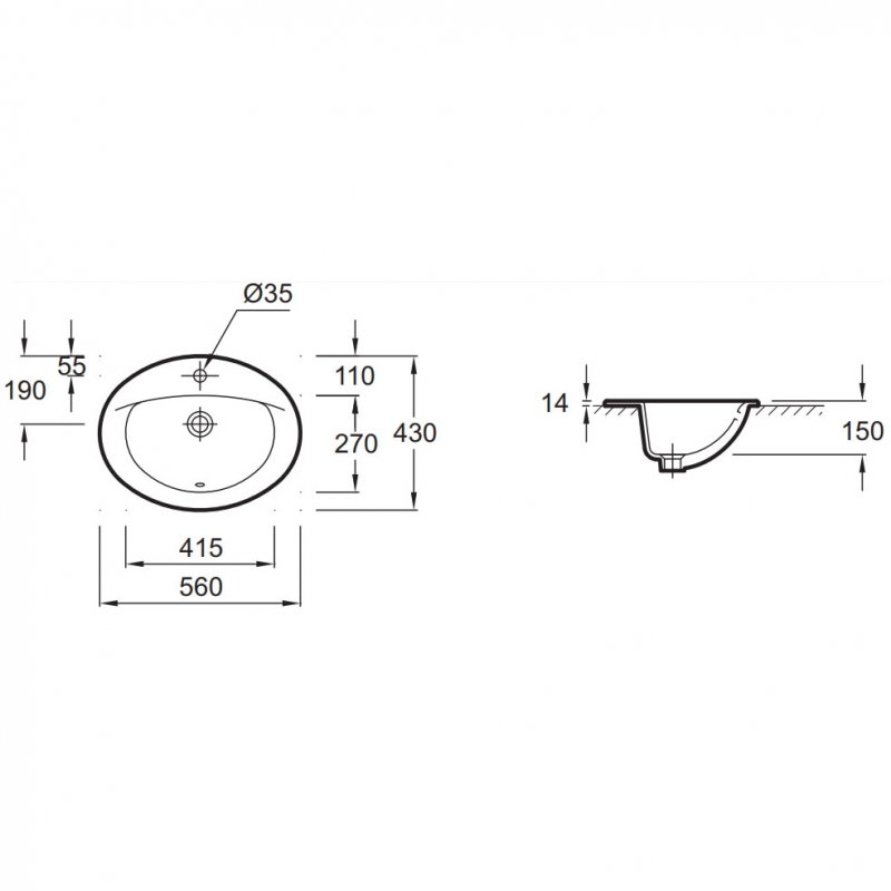 Раковина встраиваемая Jacob Delafon Odeon 56х43 см E4155-00
