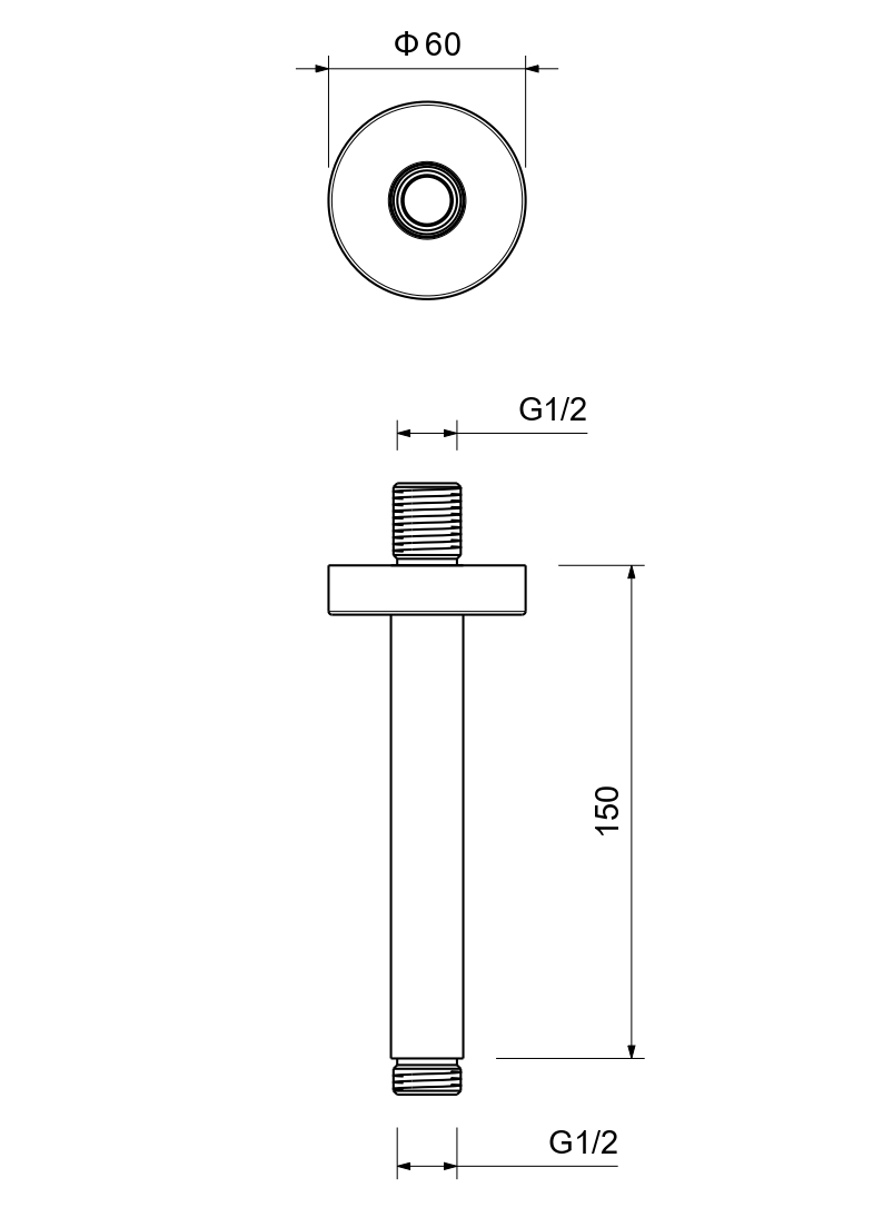 Держатель верхнего душа потолочный Aquanet 150 мм оружейная сталь AQ2171BGM