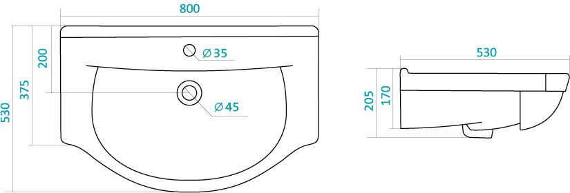 Умывальник Santek Эльбрус 80 см 1.WH10.9.653