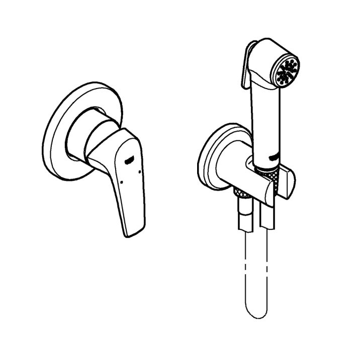 Комплект для гигиенического душа Grohe BauFlow со встраиваемым смесителем и шлангом хром 29328000