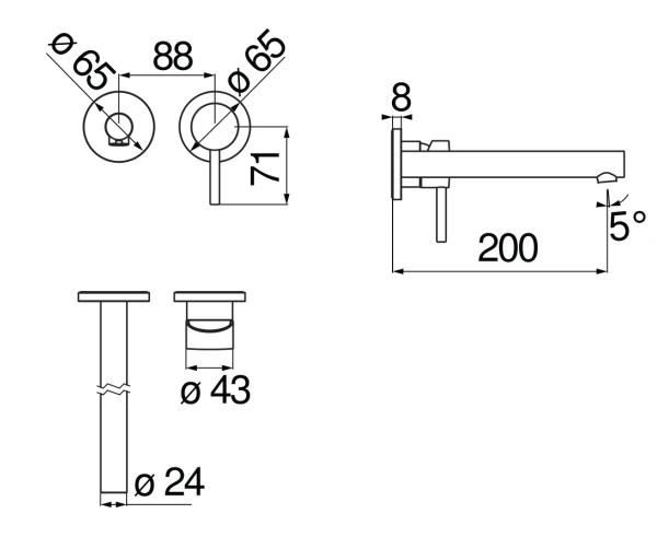 Смеситель для раковины Nobili Live настенный на 2 отверстия LV00499/1CR